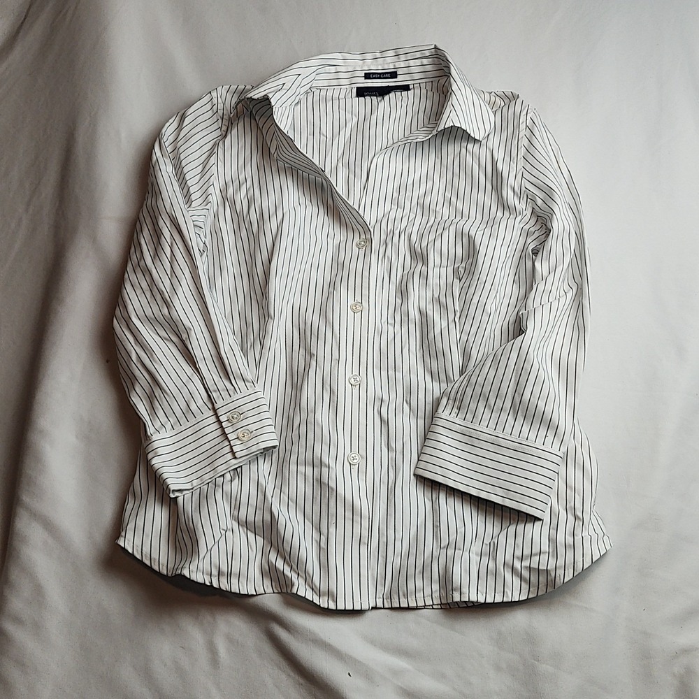 Jones New York Button-Down Shirt Pinstripe White Black Women's Size Small